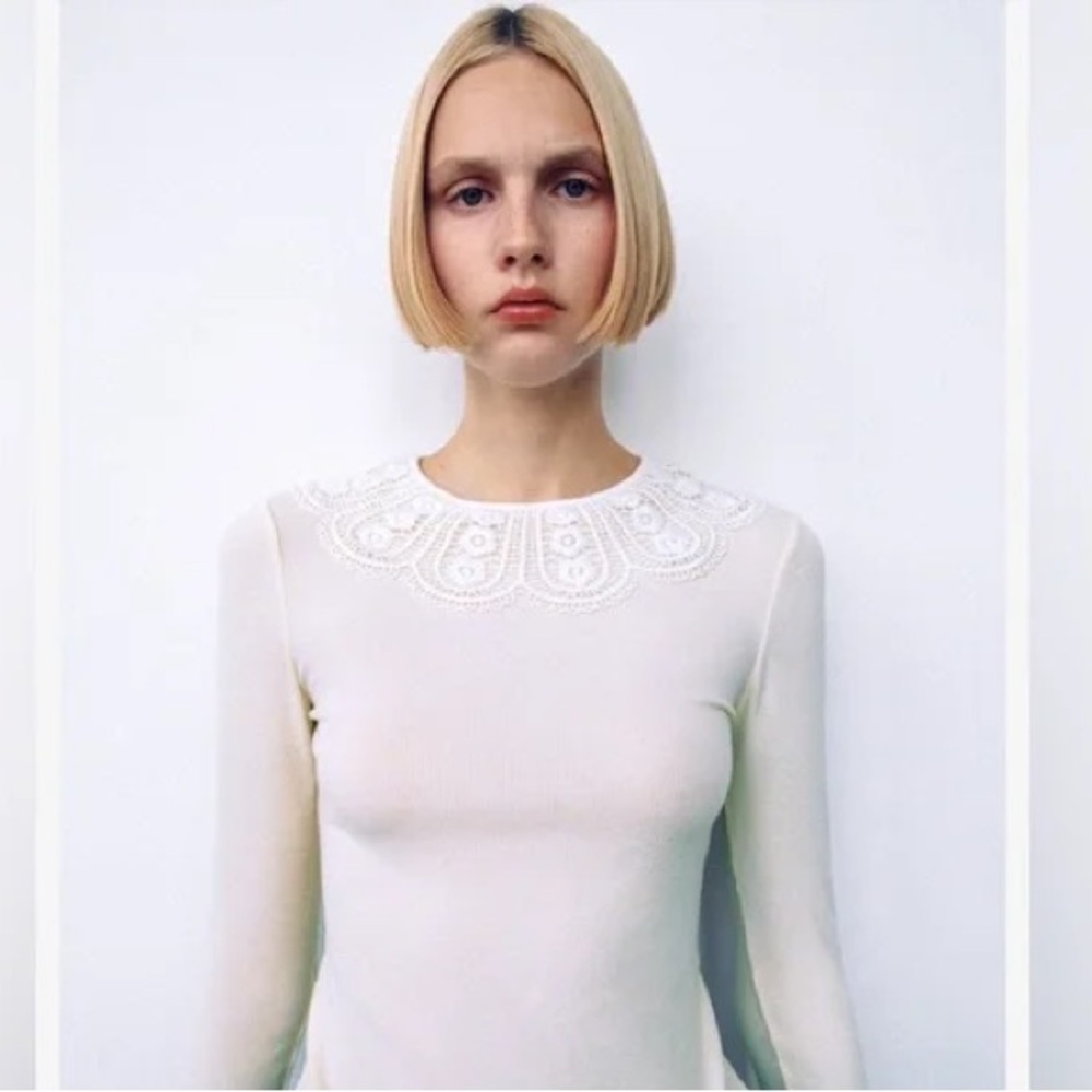 Cream/White Ribbed sweater ZARA